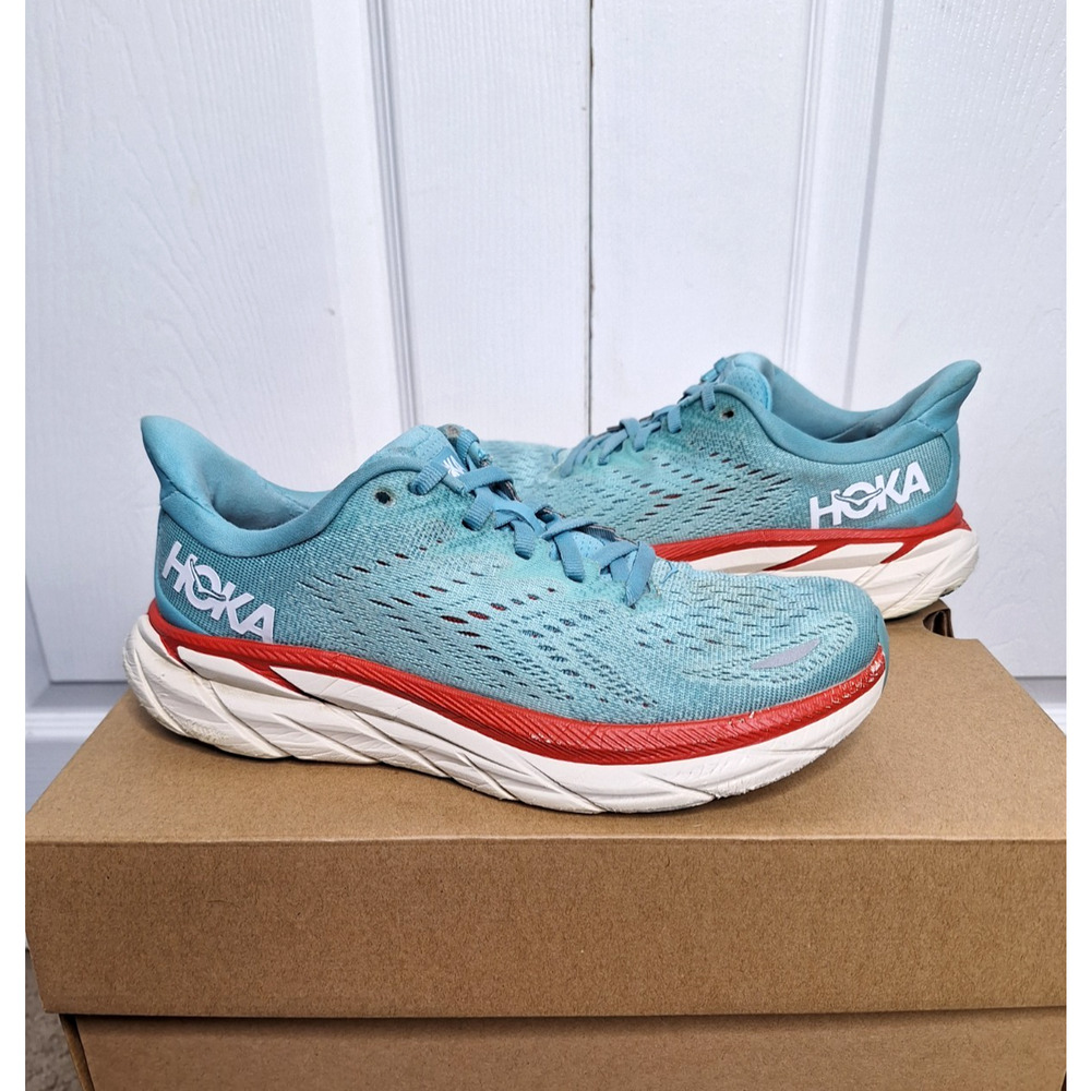 Hoka One One Clifton 8 Teal Red size 6.5 Women's 1119394 AEBL